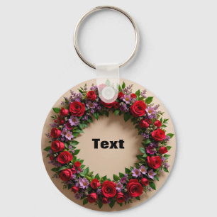 Llavero Corona floral con rosas rojas y flores rosadas
