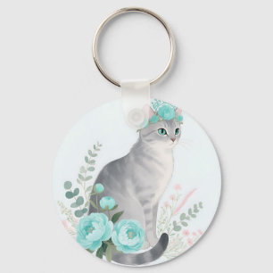 Llavero Corona Floral Gato Gris