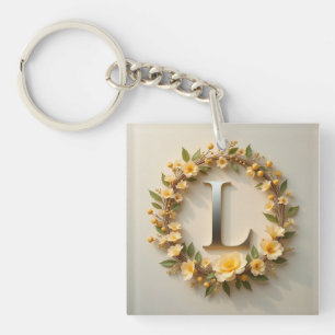 Llavero Corona floral letra dorada L Monograma elegante ✨