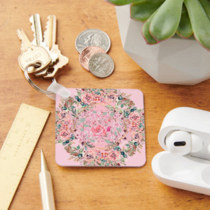 Llavero Corona floral rosa, suave romance botánico