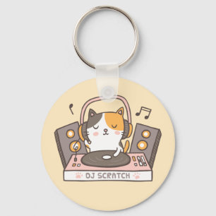 Llavero Corta DJ Scratch Kitty Cat Pun Keychain