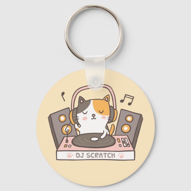 Llavero Corta DJ Scratch Kitty Cat Pun Keychain (Anverso)