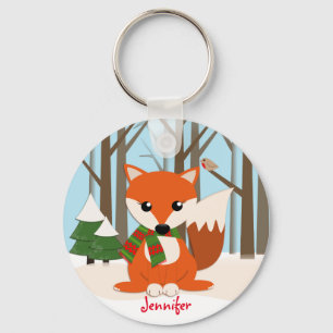 Llavero Corte Fox en un bosque nevado y nombre personaliza