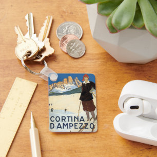 Llavero Cortina d'Ampezzo, Italia, Alpes Vintage de esquia