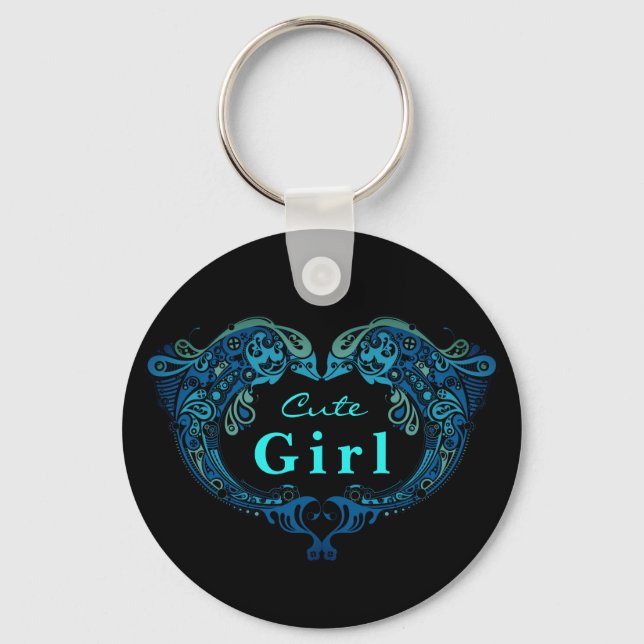 Llavero Corto Chica Turquoise Dolphins Corazón Keychain (Anverso)