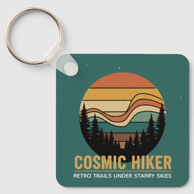 Llavero Cosmic Hiker Retro 70s Sunset Space Forest Stars (Anverso)