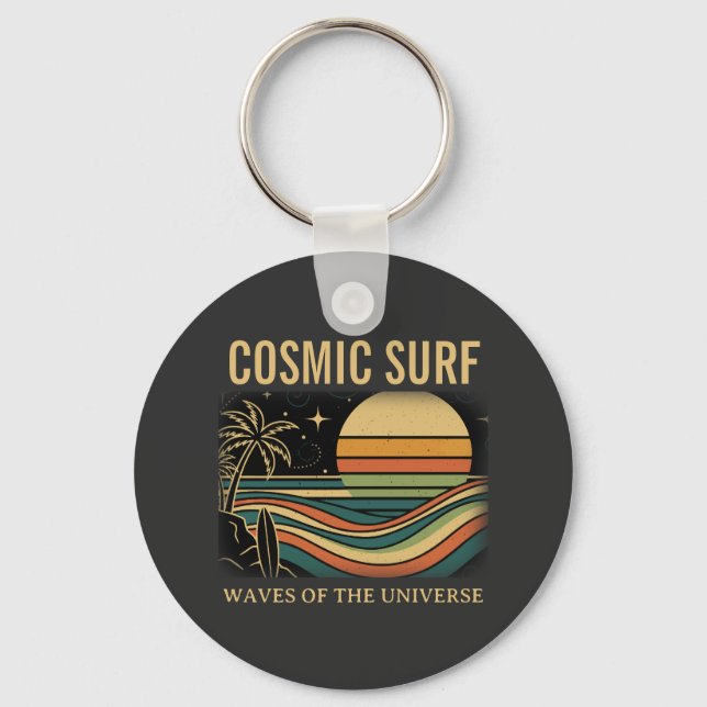 Llavero Cosmic Surf Retro Wave • Vintage Sunset Surfing (Anverso)