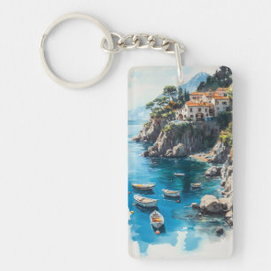 Llavero Costa de Amalfi Soñadora: Diseño de Pintura Acuare