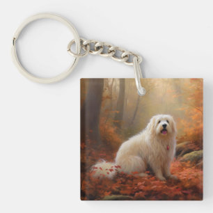 Llavero Coton De Tulear en Hojas de Otoño que Caen Inspira