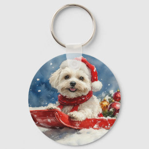 Llavero Coton De Tulear en Trineo Deja que nieve Navidad