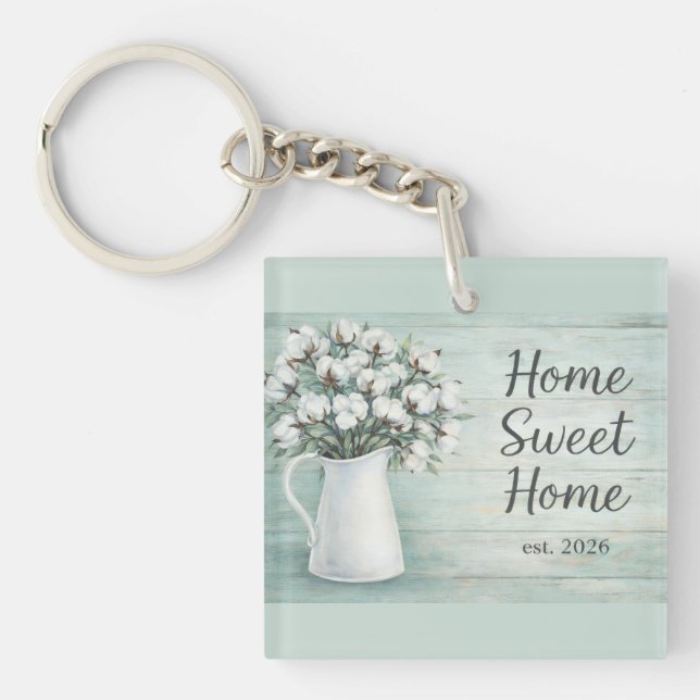 Llavero Cotton Flowers Farmhouse Rustic Keychain (Frente)