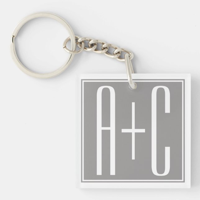 Llavero Couples Initails or Other Text | White & Grey (Frente)