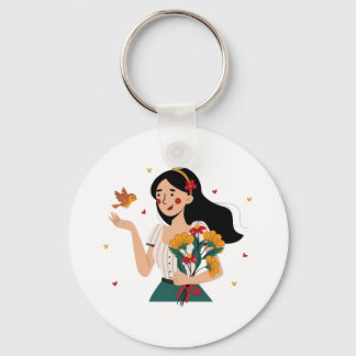 Llavero Couple's Matching Flower Illustration keychain