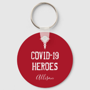 Llavero Covid 19 Héroes Caduceo Blanco Rojo Personalizado