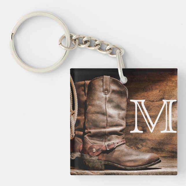 Llavero Cow Boy Boots Spur Country Rope Wood Key Chain (Frente)
