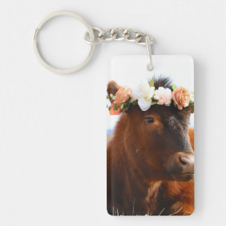Llavero Cow with Flower Crown Keychain (2 sided)