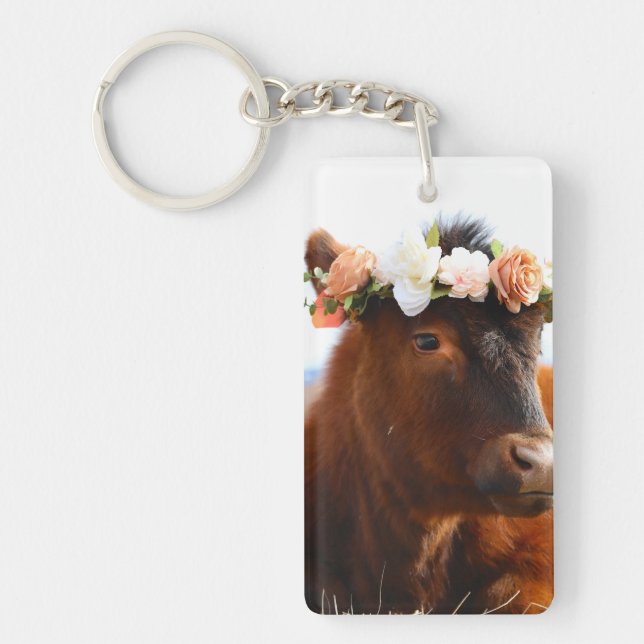 Llavero Cow with Flower Crown Keychain (2 sided) (Frente)