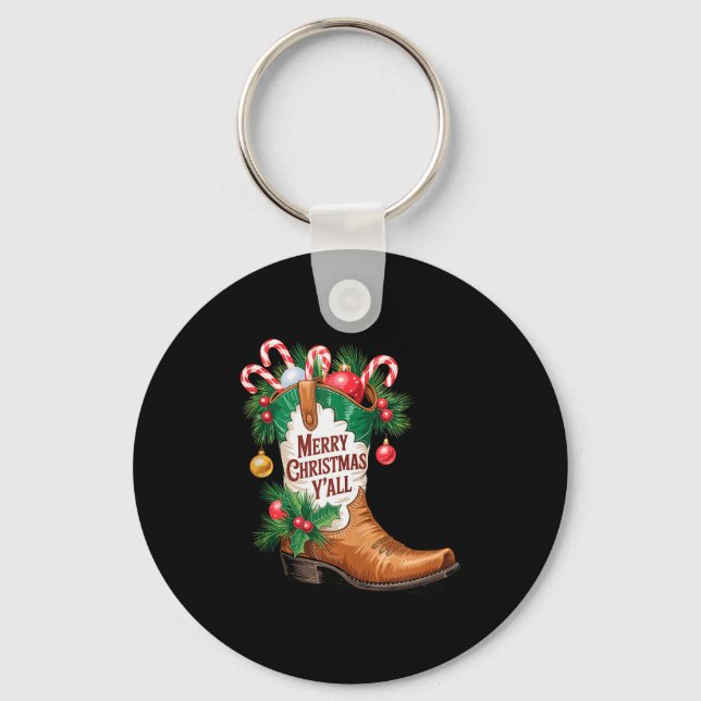 Llavero Cowboy Boots Country Western Merry Christmas Y'all (Anverso)