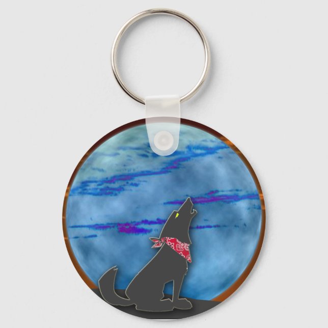 Llavero Coyote Howling en la Luna Azul (Anverso)