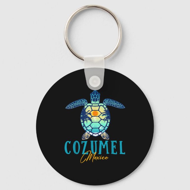 Llavero Cozumel Mexico Sea Turtle Palm Tree Sunset Beach V (Anverso)