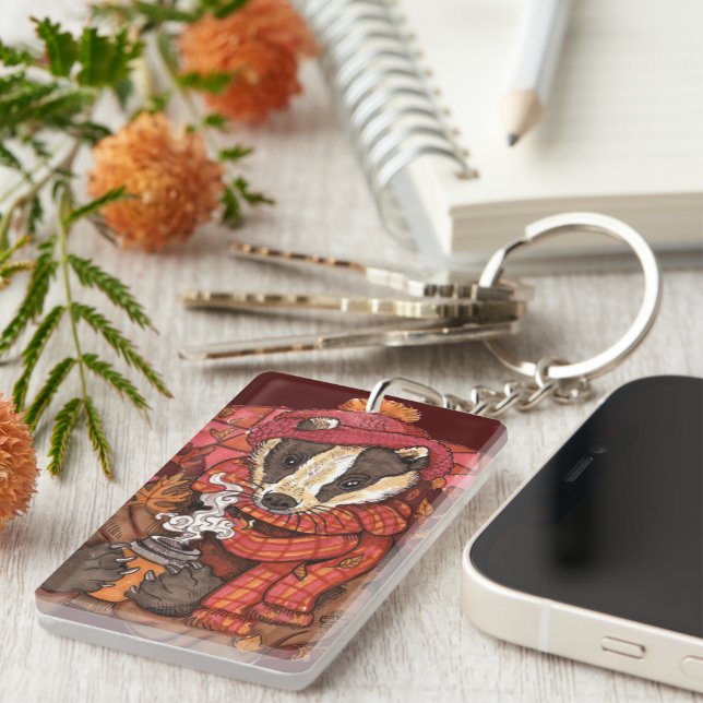 Llavero Cozy Autumger Badger Art Keychain (Frente Derecha)