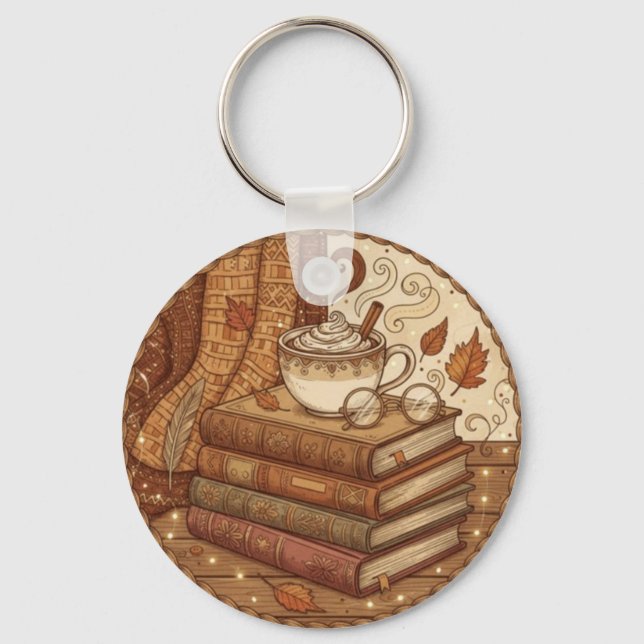 Llavero Cozy Autumn Books and Coffee Illustration (Anverso)