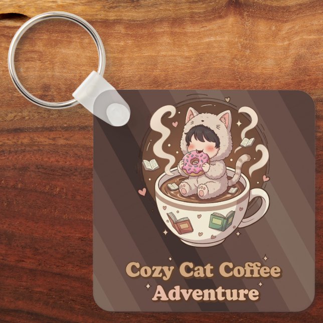 Llavero Cozy Cat Coffee Adventure Art (Anverso)