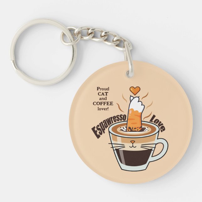 Llavero Cozy Coffee and Funny Cat Theme Rustic Custom (Frente)