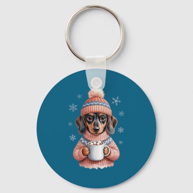 Llavero Cozy Dachshund Dog With Hot Cocoa Holiday Winter S (Anverso)