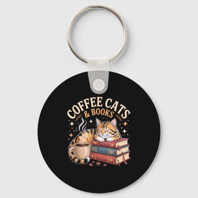 Llavero Cozy Reading Cat Coffee And Books Lover Artwork  (Anverso)