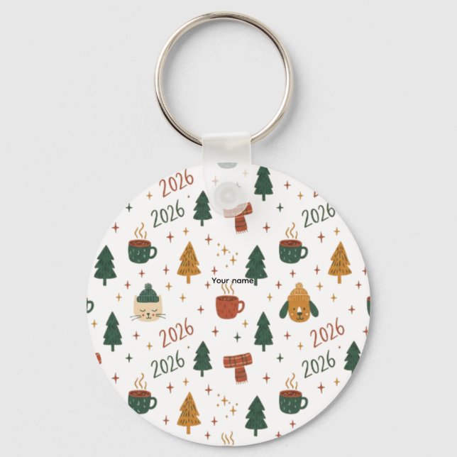 Llavero Cozy Winter Vibes 2026 - Cute Puppy and Kitten Chr (Anverso)