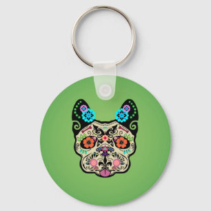 Llavero Cráneo Frenchie - verde del azúcar