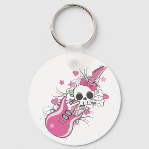 Llavero Cráneo lindo con guitarra rosa