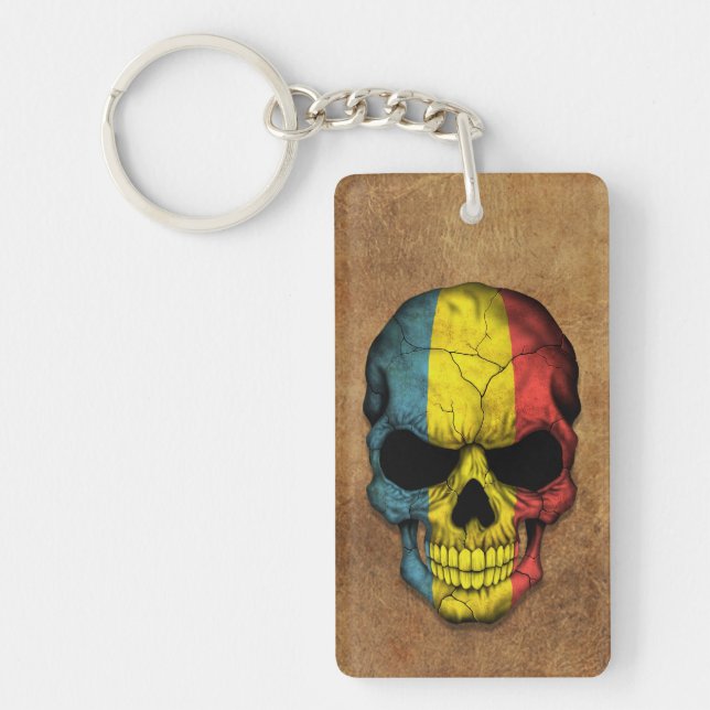 Llavero Cráneo rumano envejecido y llevado de la bandera (Frente)