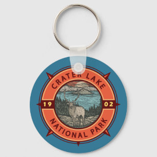Llavero Crater Lake National Park Elk Retro Compass Emblem