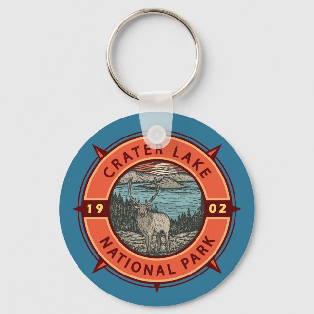 Llavero Crater Lake National Park Elk Retro Compass Emblem (Anverso)