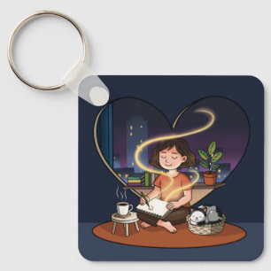 Llavero Creador Nocturno Arte de Ventana Corazón Acogedor
