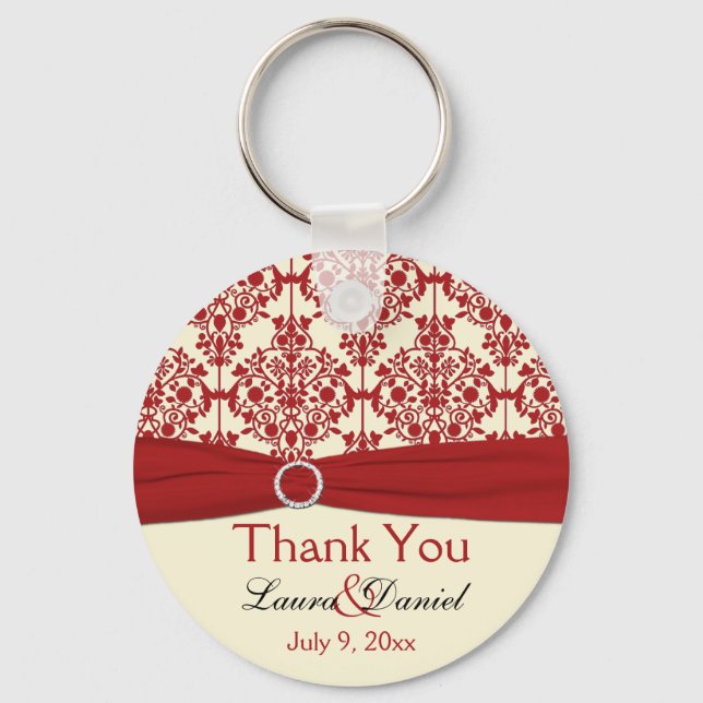 Llavero Cream and Red Damask Gracias Keychain (Anverso)