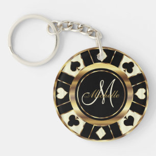 Llavero Cream Ivory Poker Chip Design - Monograma