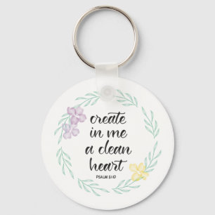 Llavero Crear en mí un corazón limpio   Wreath acuarela