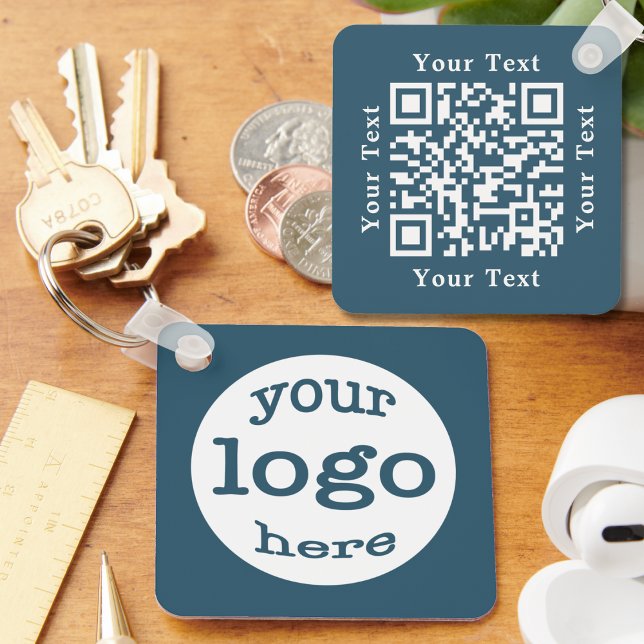 Llavero Crear logotipo de empresa Personalizado Código QR  (Create Custom Company Logo QR Code Eucalyptus Blue Keychain)