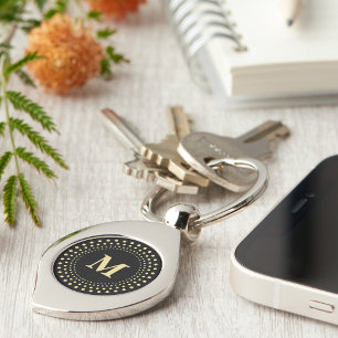 Llavero Crear Personalizado Black Gold Monogramado Swirl M