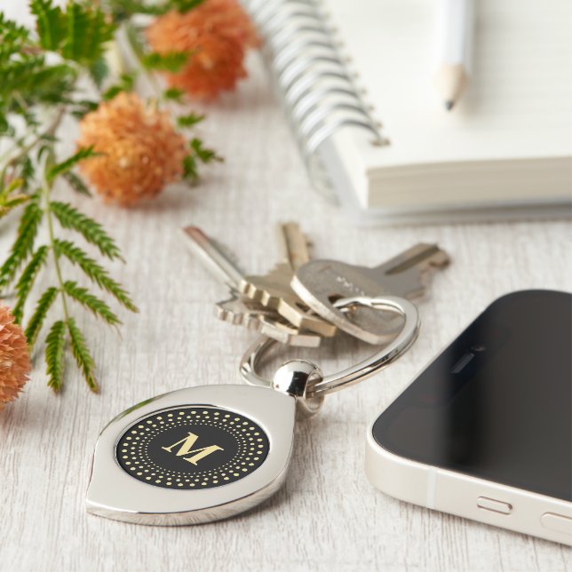 Llavero Crear Personalizado Black Gold Monogramado Swirl M (Lateral)
