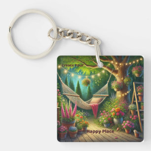 Llavero Crear su lugar feliz Keychain acrílico