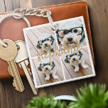 Llavero Crear su propio Collage de fotos de 4 - Nombre del<br><div class="desc">Usa hasta cuatro fotos cuadradas o selfie para crear un regalo único y personal. O puedes mantener al cachorro hipster y hacer un keepsake de moda. Si necesita ajustar las imágenes,  haga clic en la herramienta personalizar para realizar cambios.</div>
