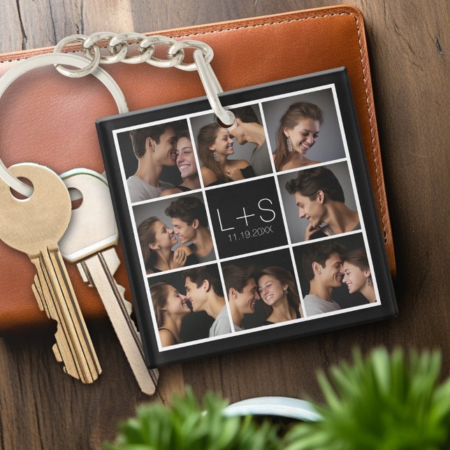 Llavero Crear su propio monograma de Collage de fotos Boda (Personalized Keychain with photo collage)