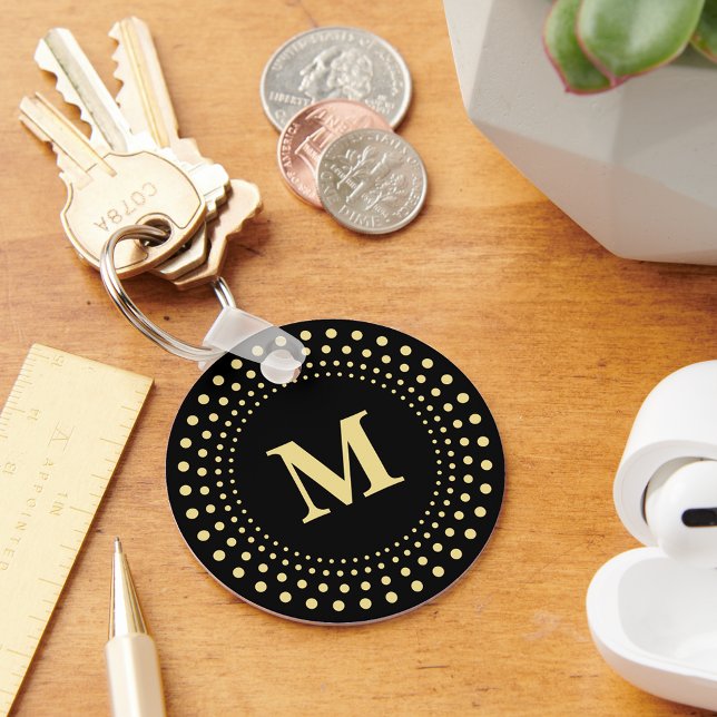Llavero Crear un monograma de oro negro elegante y Persona (Create Custom Modern Elegant Black Gold Monogram Keychain)