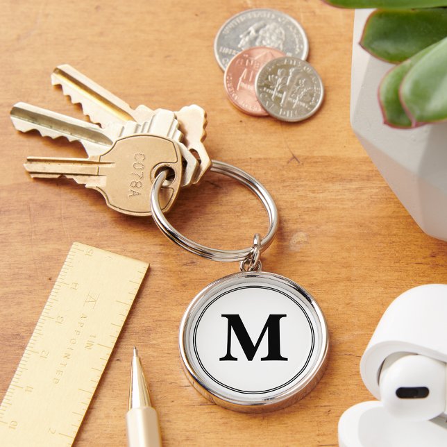 Llavero Crear una cadena de claves de monograma blanco y n (Create Custom Black and White Monogram Keychain)