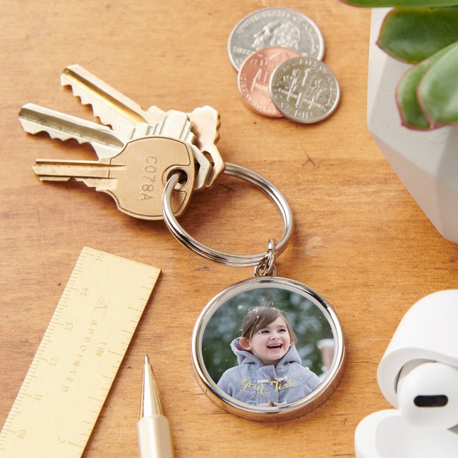 Llavero Crear una cadena de claves de texto y foto persona (Create Custom Personalized Photo and Text Keychain)
