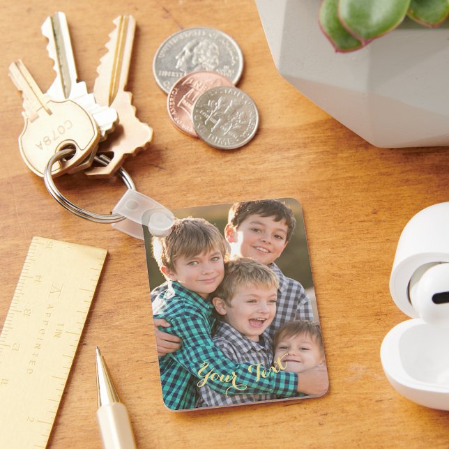 Llavero Crear una cadena de claves de texto y foto Persona (Create Personalized Custom Photo and Text Keychain)